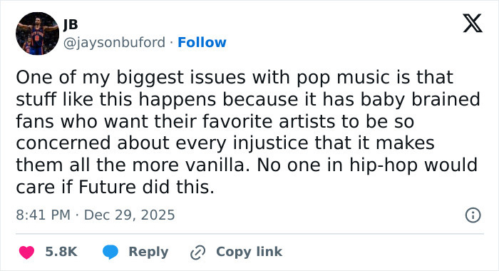 Screenshot of a tweet discussing backlash against Chappell Roan related to a Brigitte Bardot post in pop music culture. Screenshot of a tweet discussing backlash against Chappell Roan related to a Brigitte Bardot post in pop music culture.