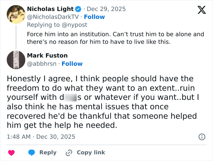 Screenshot of Twitter conversation discussing Tylor Chase’s hospitalization and the mental health support he needs after recovery. Screenshot of Twitter conversation discussing Tylor Chase’s hospitalization and the mental health support he needs after recovery.