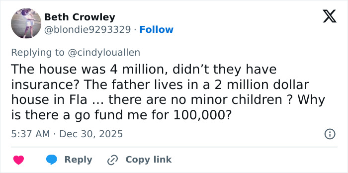 Tweet discussing a sorority girl losing her life in a Christmas Eve accident at a multi-million dollar mansion.