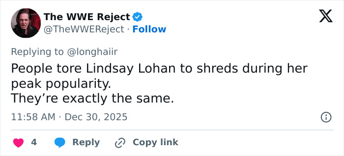 Screenshot of a tweet discussing Sydney Sweeney and Lindsay Lohan comparison sparking heated reactions online. Screenshot of a tweet discussing Sydney Sweeney and Lindsay Lohan comparison sparking heated reactions online.
