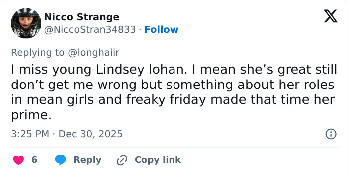 Tweet expressing nostalgia for Lindsay Lohan&rsquo;s roles, sparking Sydney Sweeney and Lindsay Lohan comparison reactions.