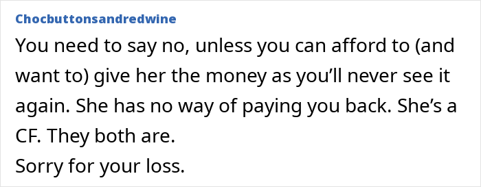 Text comment expressing sympathy about ending a 22-year-long friendship after an unhinged request.