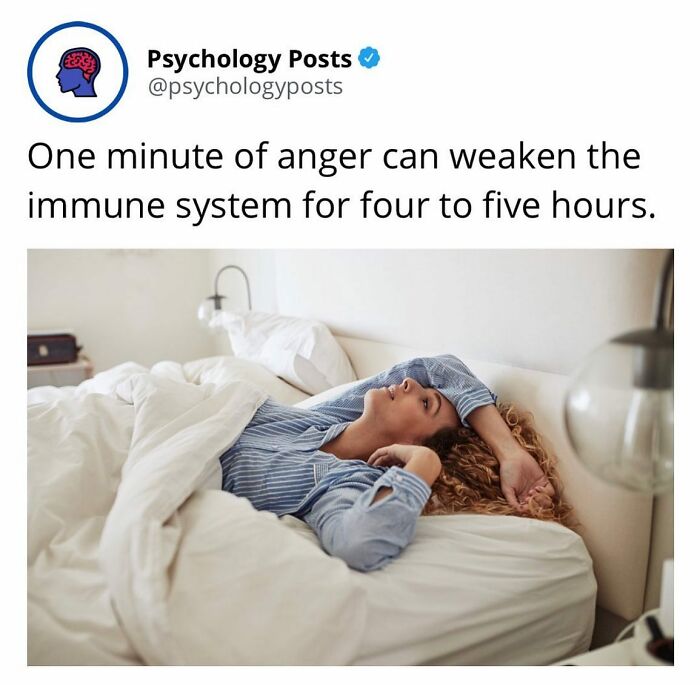 Psychology facts revealing how one minute of anger can weaken the immune system for hours shown with a resting woman.