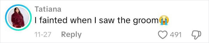 Comment from Tatiana reacting emotionally with a crying emoji to a romantic proposal after 14 years of a relationship. Comment from Tatiana reacting emotionally with a crying emoji to a romantic proposal after 14 years of a relationship.