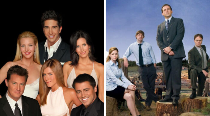 Cast of two TV shows, one group in casual wear and the other in formal suits, highlighting school uniforms vs casual wear debate.