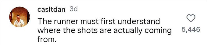 Comment about a runner needing to understand where shots are coming from, related to mass shooting survival tips.