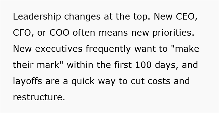 Text about leadership changes and new executives marking priorities, highlighting subtle red flags that mean your job is not safe.