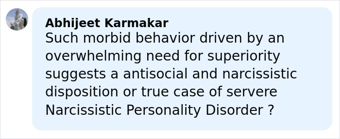 Comment discussing disturbing antisocial behavior related to narcissistic personality disorder in a wedding tragedy context.
