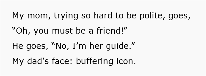 Text post humor about sister’s barefoot spiritual advisor causing comical chaos at Thanksgiving with dad's confused reaction.