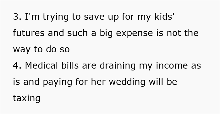 Text excerpt showing financial strain and concerns about medical bills and wedding costs for a financially unstable woman.