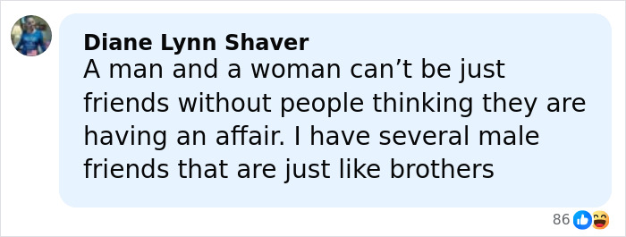 Comment by Diane Lynn Shaver discussing opinions on male and female friendships amid marriage speculation around JD Vance.
