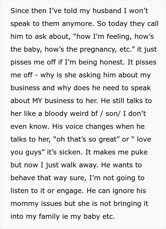 Text excerpt discussing a husband who won’t stand up to his mother, frustrating his wife and causing relationship strain.