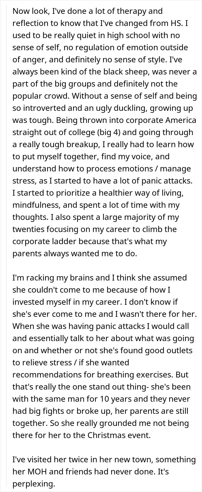 Text passage discussing personal growth, therapy, and emotional challenges during wedding dress shopping trip wake-up call.