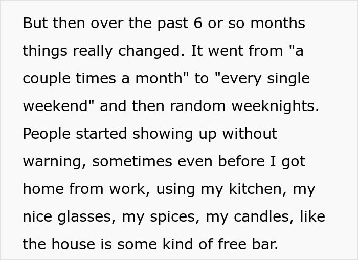 Text excerpt about changes in boys’ nights at their house leading to unannounced visits and misuse of personal items. Text excerpt about changes in boys’ nights at their house leading to unannounced visits and misuse of personal items.