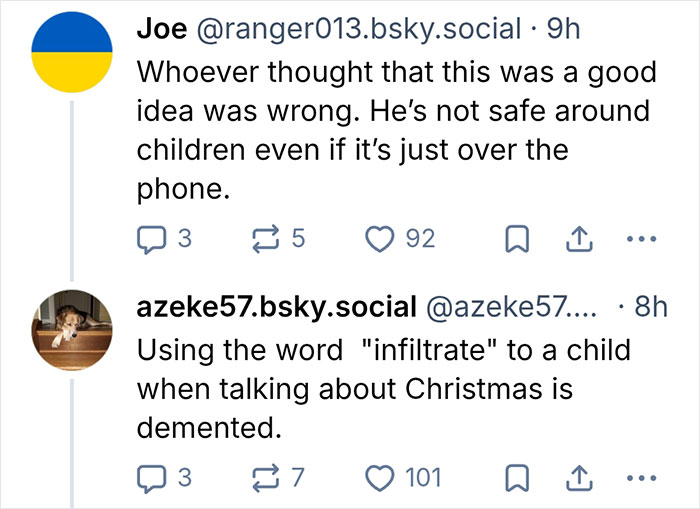 Social media outrage over Trump&rsquo;s demented comments about bad Santa and children on Christmas Eve.