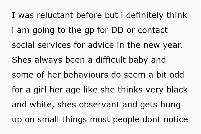 Text discussing a mom struggling to handle her 7-year-old child and considering no Christmas gifts as punishment.