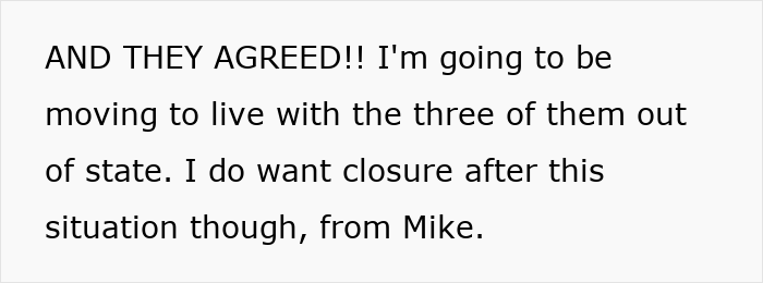 Text message screenshot discussing moving in with three people and wanting closure after a difficult situation involving betrayal. Text message screenshot discussing moving in with three people and wanting closure after a difficult situation involving betrayal.