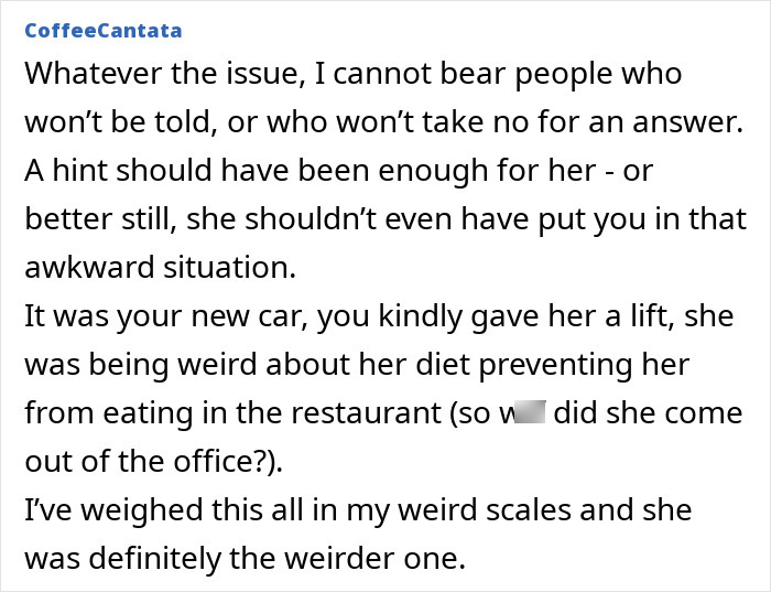 Woman standing firm against social pressure from coworkers, showing confidence despite the awkward office situation.