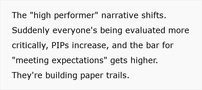 Text highlighting subtle red flags at work, such as stricter evaluations and rising performance expectations signaling job insecurity.