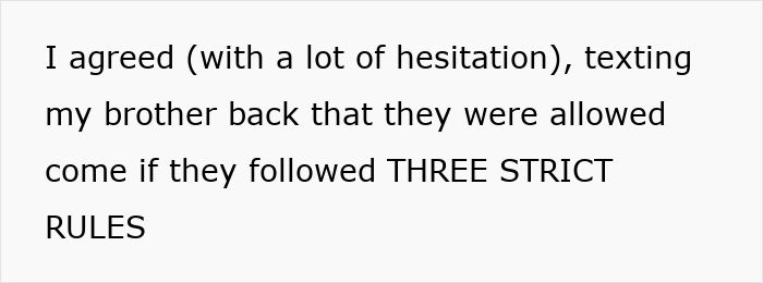 Text message about agreeing with hesitation and setting three strict rules for a wedding, involving bride and groom cheating scandal.
