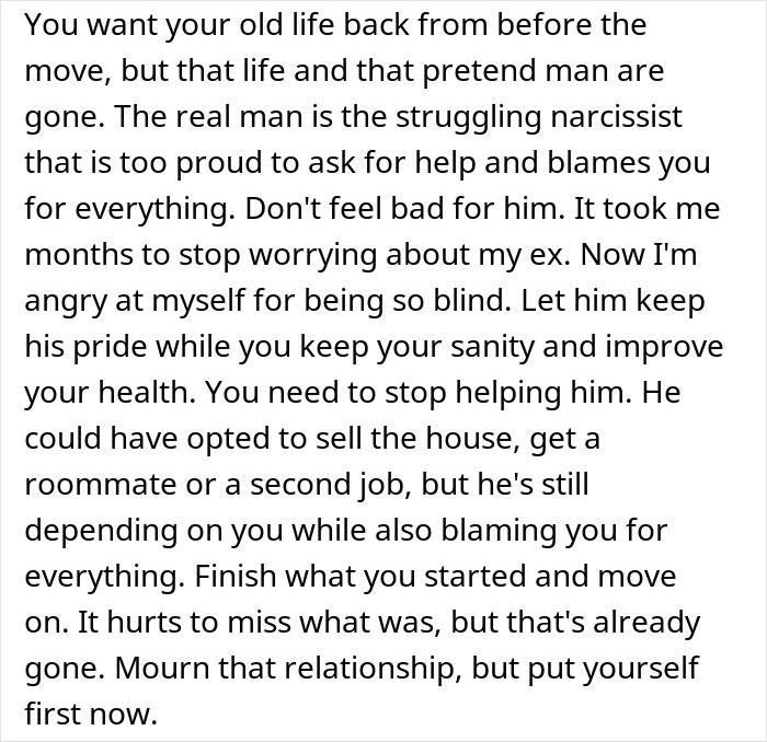 Text advice about coping with divorce regrets and reality check after a woman’s divorce experience.