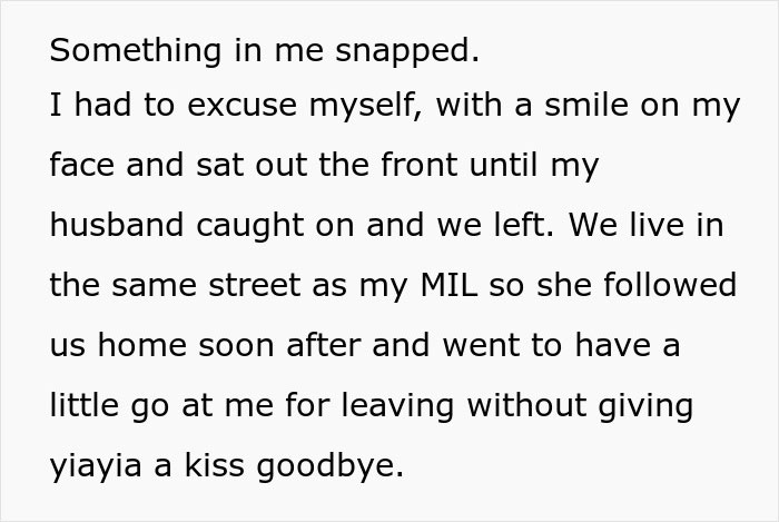 Text excerpt describing a tense family moment involving repressed rage at MIL and a confrontation on the same street.