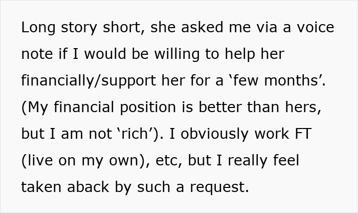 Woman sad ending a 22-year-long friendship after friend&rsquo;s unhinged financial support request via voice note