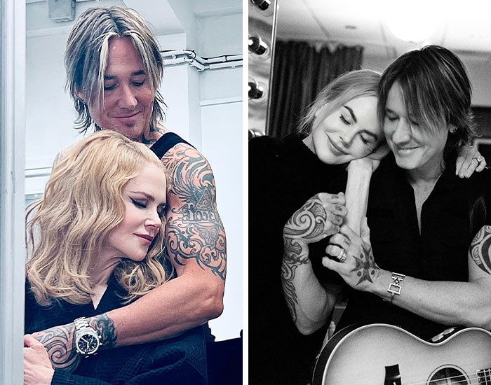 Couples with tattoos embracing intimately in candid moments, highlighting major celebrity scandals and relationships in 2025.