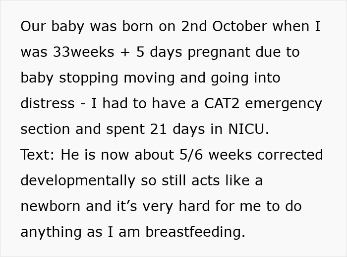 Alt text: Screenshot of a text message describing a premature baby's birth, NICU stay, and breastfeeding challenges. Alt text: Screenshot of a text message describing a premature baby's birth, NICU stay, and breastfeeding challenges.