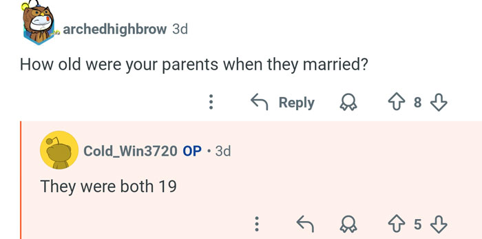 Reddit user with 21 siblings answers question about his parents' age when they married in online discussion thread.