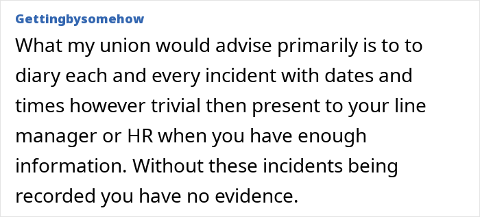 Text excerpt from Gettingbysomehow about union advice on documenting incidents to address a guy with inappropriate intentions at work. Text excerpt from Gettingbysomehow about union advice on documenting incidents to address a guy with inappropriate intentions at work.