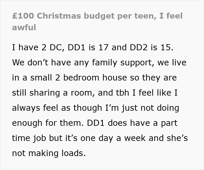 Parent worried as man changes mind on $400 Christmas contribution per kid, causing budget and holiday stress concerns.
