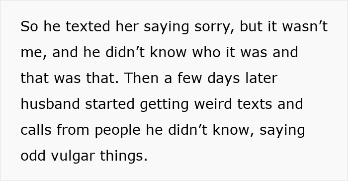 Text excerpt describing a woman receiving proof her husband is cheating and encountering crazy ex-girlfriend behavior.