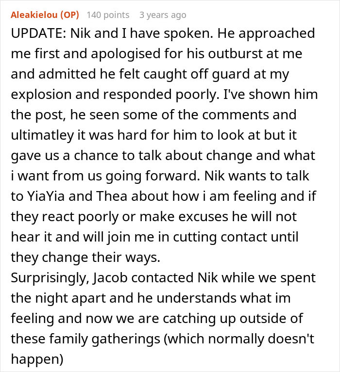 Text-based update about discussing 10 years of repressed rage with MIL and seeking change in family dynamics.