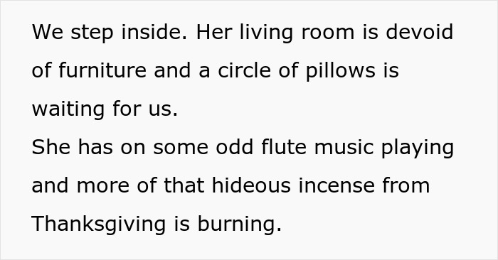 Living room set with pillows in a circle, burning incense, and flute music playing, setting a barefoot spiritual advisor scene.