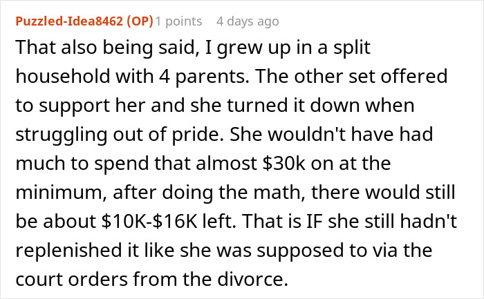 Comment discussing a teen’s missing 30k and vague answers from mom amid online calls of being ungrateful. Comment discussing a teen’s missing 30k and vague answers from mom amid online calls of being ungrateful.