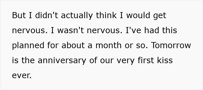 Text excerpt from a woman sharing her feelings before proposing to her boyfriend of 14 years, reflecting on their anniversary. Text excerpt from a woman sharing her feelings before proposing to her boyfriend of 14 years, reflecting on their anniversary.