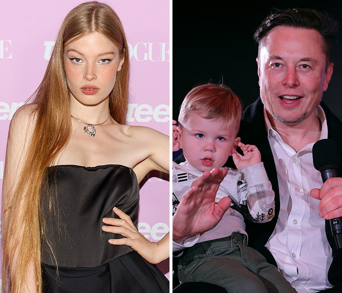 Young woman posing at event and businessman holding child, illustrating nepo babies turning into nope babies concept.