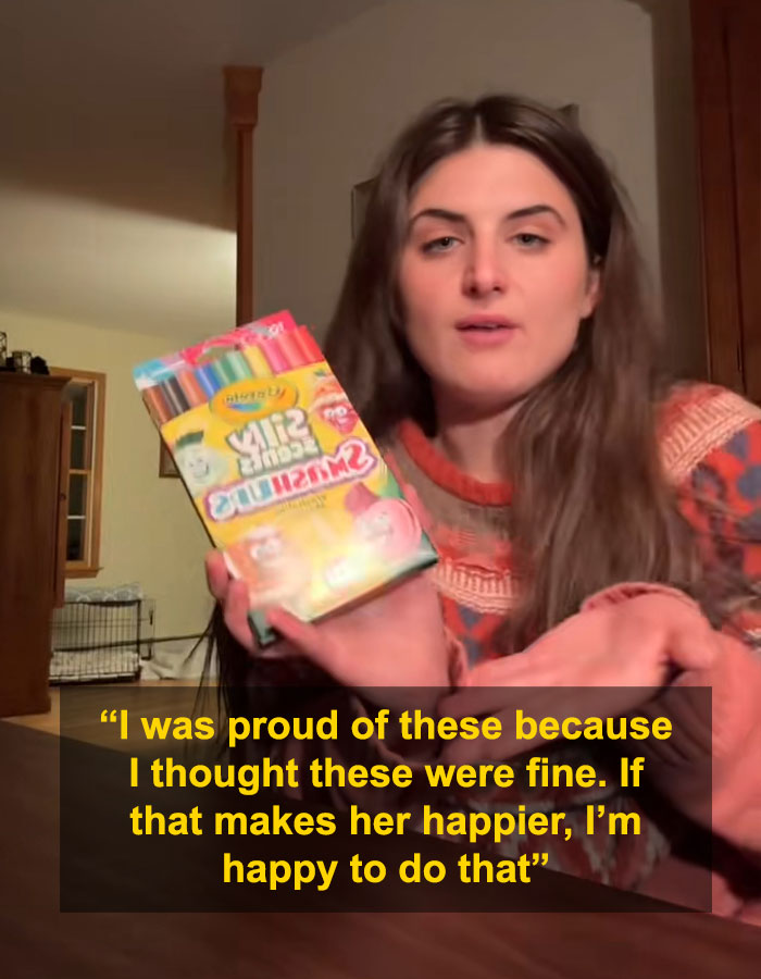 Woman holding dollar store items, responding to backlash over child's Angel Tree haul gift choices in a home setting. Woman holding dollar store items, responding to backlash over child's Angel Tree haul gift choices in a home setting.