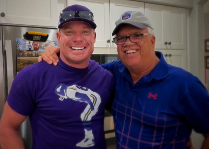 Two men smiling and posing together in a kitchen, related to patient&rsquo;s haunting final post from dentist chair before fatal procedure.