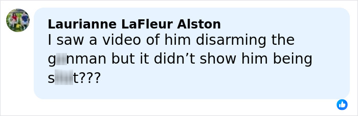 Comment from Laurianne LaFleur Alston discussing a video of the Bondi Beach hero disarming attacker and hospital visit update. Comment from Laurianne LaFleur Alston discussing a video of the Bondi Beach hero disarming attacker and hospital visit update.