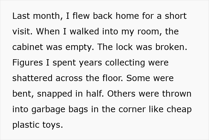 Alt text: Man cuts off parents after their revenge causes broken collectibles and broken trust during wedding planning conflict