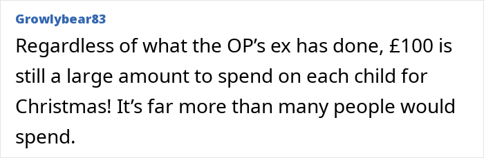 Comment discussing a man promising to contribute money per kid for Christmas but changing his mind, causing mom to panic. Comment discussing a man promising to contribute money per kid for Christmas but changing his mind, causing mom to panic.