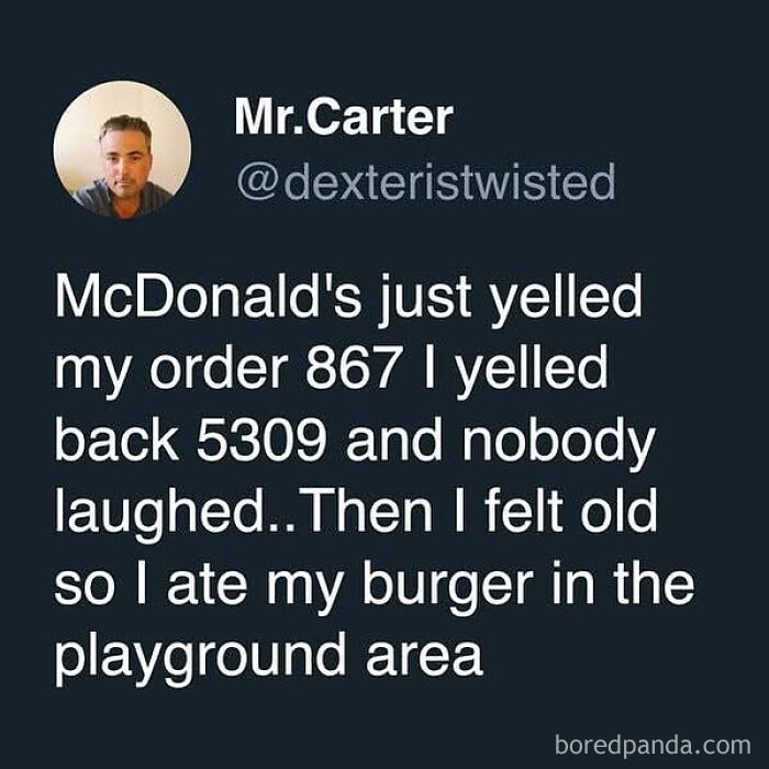 Tweet meme about McDonald's order with a humorous reference, fitting movie memes theme and funny content style.