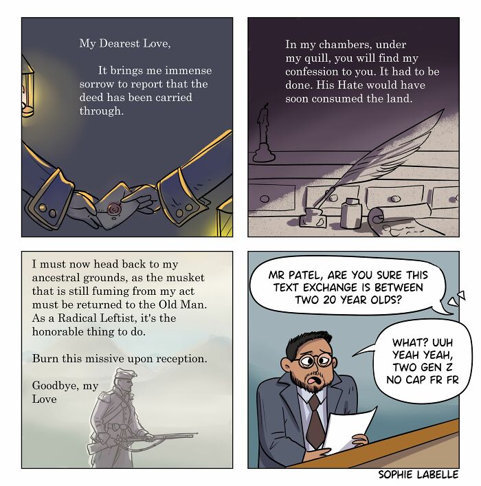 Comic panels by Sophie Labelle illustrating themes of social justice and LGBTQ+ topics with diverse artistic styles.