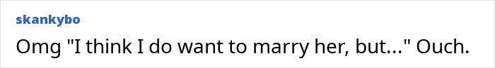Text post by user skankybo saying they think they want to marry her but express doubt and discomfort about wedding photos. Text post by user skankybo saying they think they want to marry her but express doubt and discomfort about wedding photos.