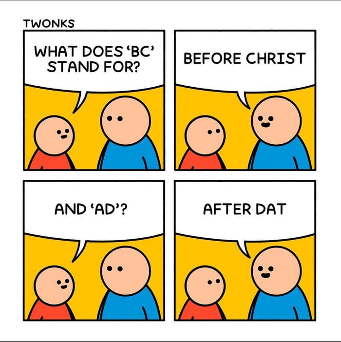 Two cartoon characters share a funny conversation showing sarcasm and humor about collective brain cells in humanity.