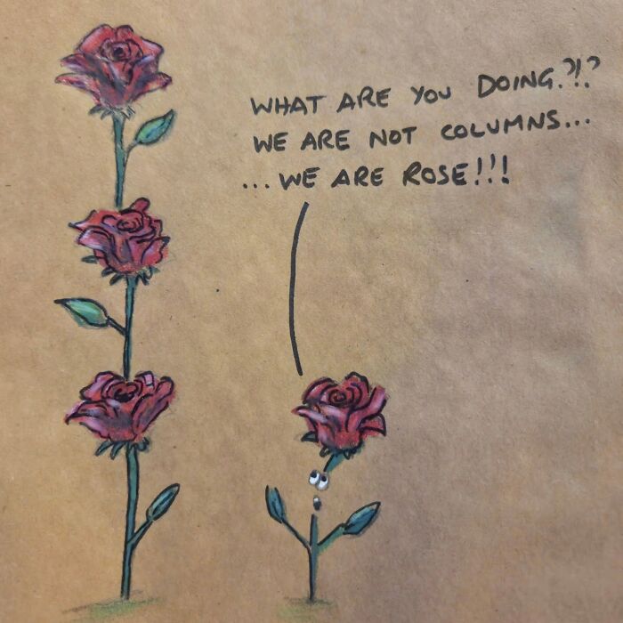 Hand-drawn dad joke with roses and pun on a brown paper lunch bag, part of new dad jokes and puns collection.