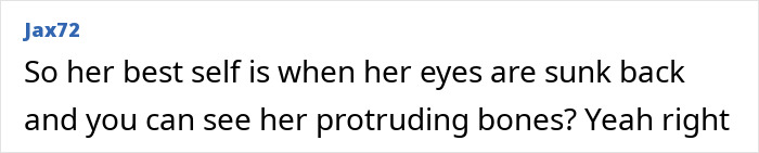 Comment criticizing Ariana Grande's appearance mentioning body-shaming and her eyes and protruding bones.