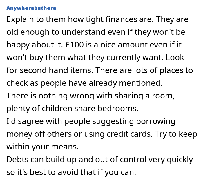 Text post offering advice on managing tight finances and avoiding debt when a man promises $400 per kid for Christmas but changes his mind. Text post offering advice on managing tight finances and avoiding debt when a man promises $400 per kid for Christmas but changes his mind.